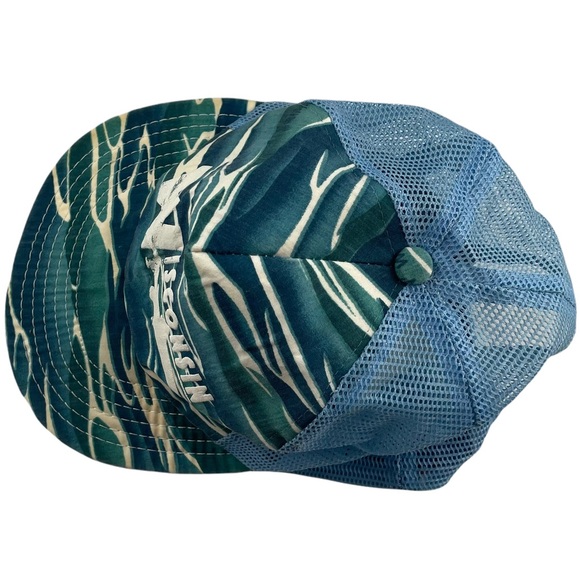 Vintage Wisconsin Fishing Trucker Cap Water Camo Mesh Back Made in USA Snap-back - Picture 10 of 10